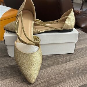 Gold Flats with Glittery Finish and Elegant Strap